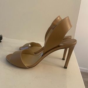 Brand new Jimmy Choo nude leather 3 inch open toe heels